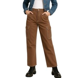 Fashion Nova 5 Brown Cargo Utility Pants Streetwear Casual